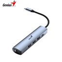 Hub USB-C Genius UH-545, Gigabit Ethernet / 1 USB-C / 3 USB-A 3.0, Silver.