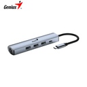 Hub USB-C Genius UH-545, Gigabit Ethernet / 1 USB-C / 3 USB-A 3.0, Silver.