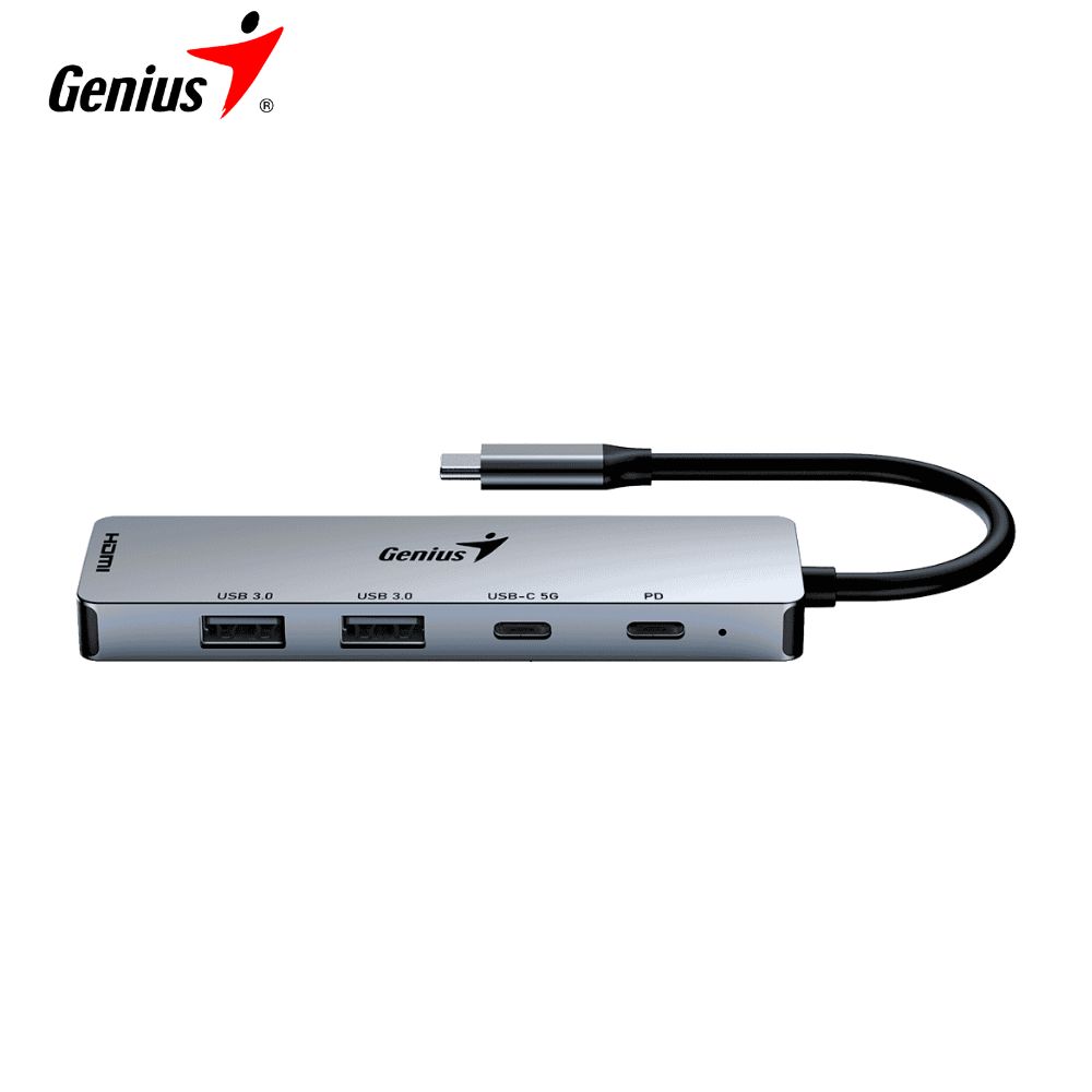 Hub USB-C Genius UH-500 2 USB-A 3.0 / 1 USB-C / 1 HDMI 4K Power Delivery 100W, Silver.