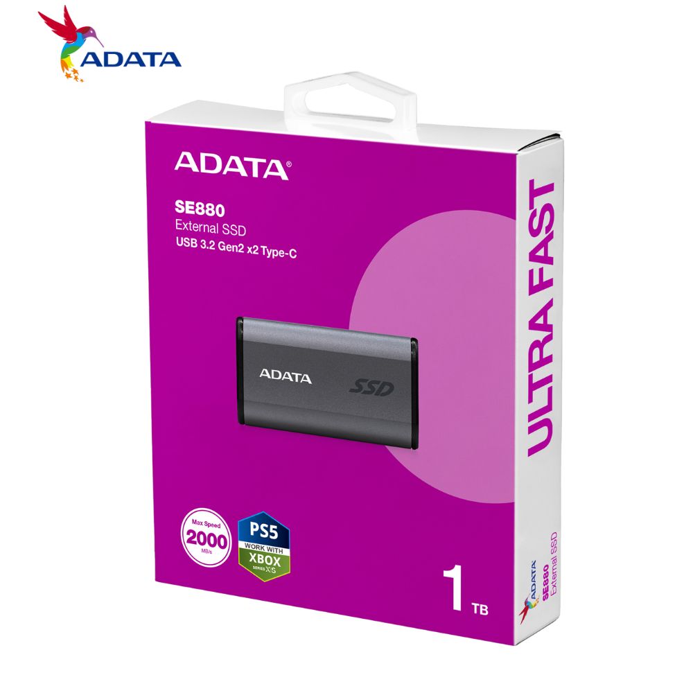 SSD Externo Adata SE880, 1TB, Interfaz USB 3.2 Gen 2 Type-C, Silver.