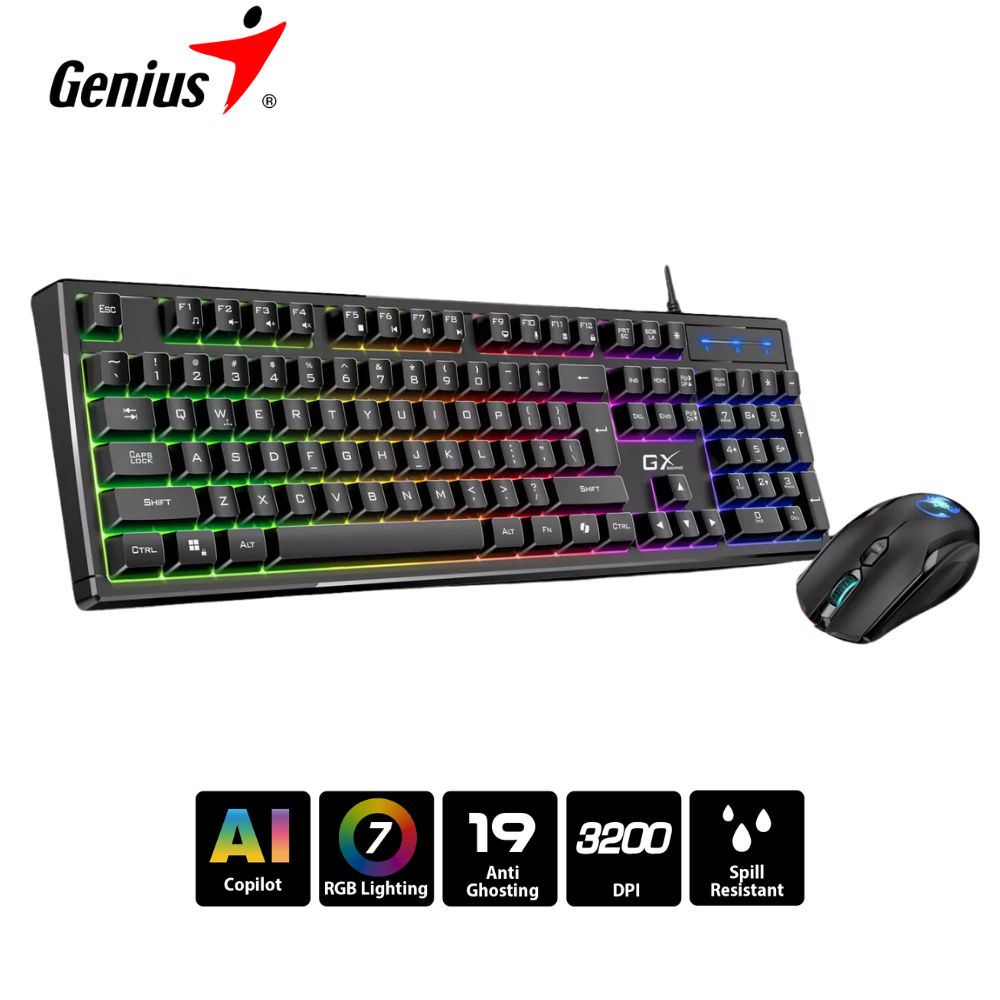 Teclado Genius + Mouse GX Scorpion KM-GX6 AI Copilot Gaming RGB 19 Teclas Anti-Ghosting 3200DPI Black