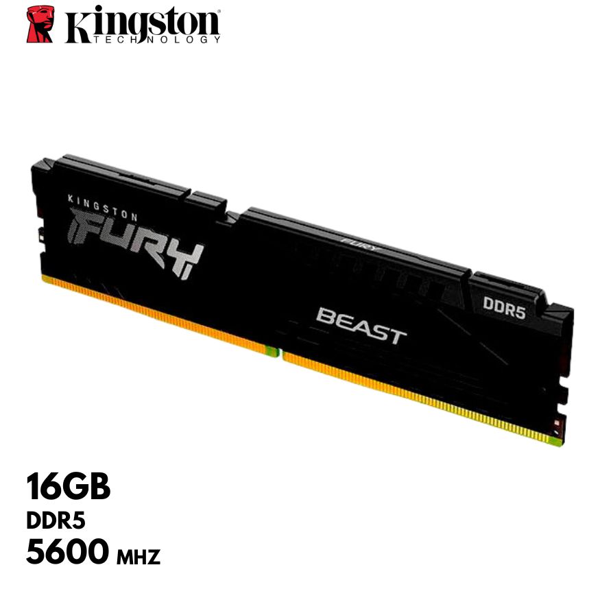 Memoria Kingston Fury Beast 16GB DDR5-5600MHz, PC5-44800, CL40, 1.25V, 288-Pin, DIMM