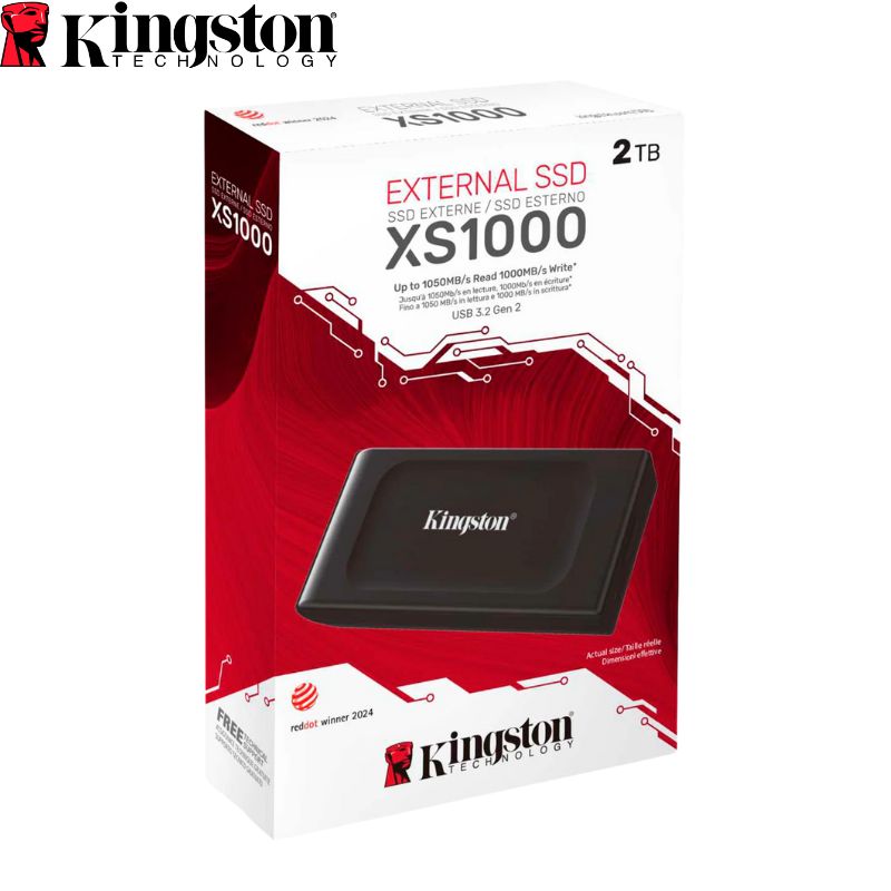 SSD Portable Kingston XS1000, 2TB, Interfaz USB 3.2 Gen 2 Type-C, Negro.