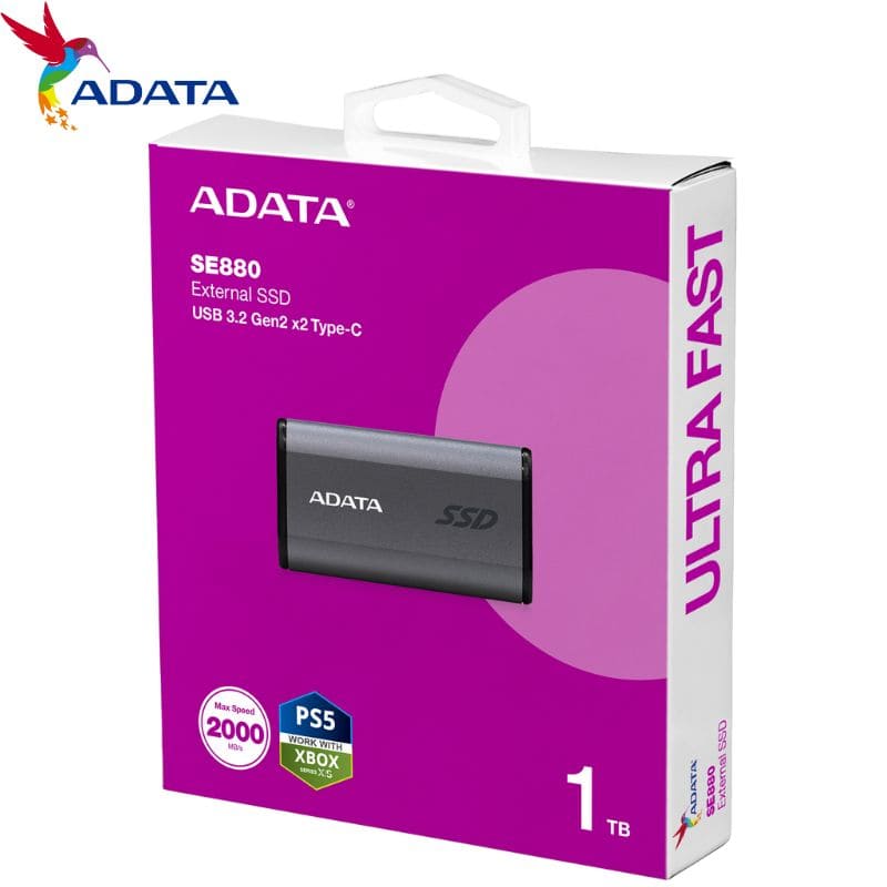 SSD Externo Adata SE880, 1TB, Interfaz USB 3.2 Gen 2 Type-C, Silver.