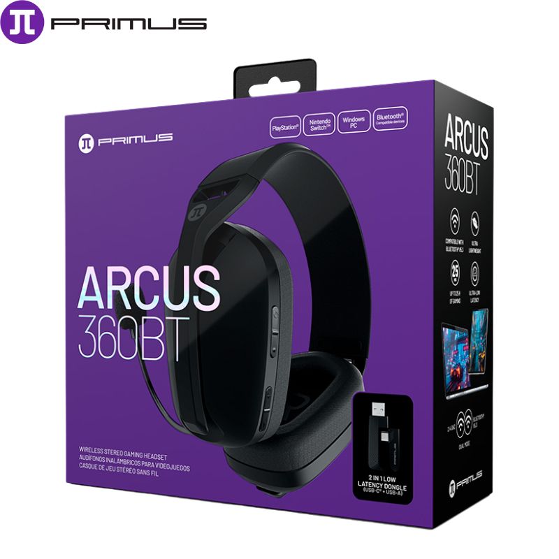 Audífono C/Micrófono Primus ARCUS360BT, USB 2.4GHz./BT. Negro.