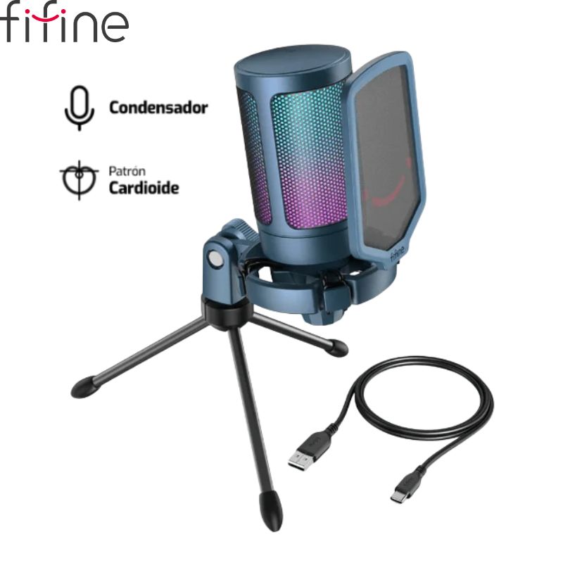 Micrófono Fifine A6V, Unidireccional, Blue, USB.