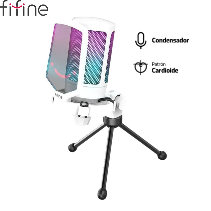Micrófono Fifine A6V, Unidireccional, White, USB.