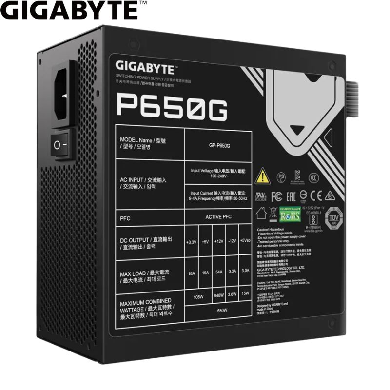 Fuente de Alimentación Gigabyte GP-P650G, 650W, ATX, 80 Plus Gold, 100V ~ 240VAC.