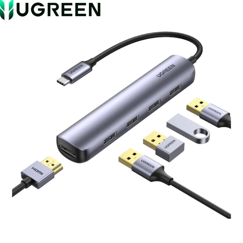 Hub USB-C a 4 USB-A 3.0, 1 HDMI, Ugreen CM417 20197, Silver.