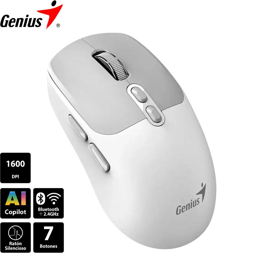 Mouse Genius NX-8080S Wireless/Bluetooth Silent 7 bot. White.
