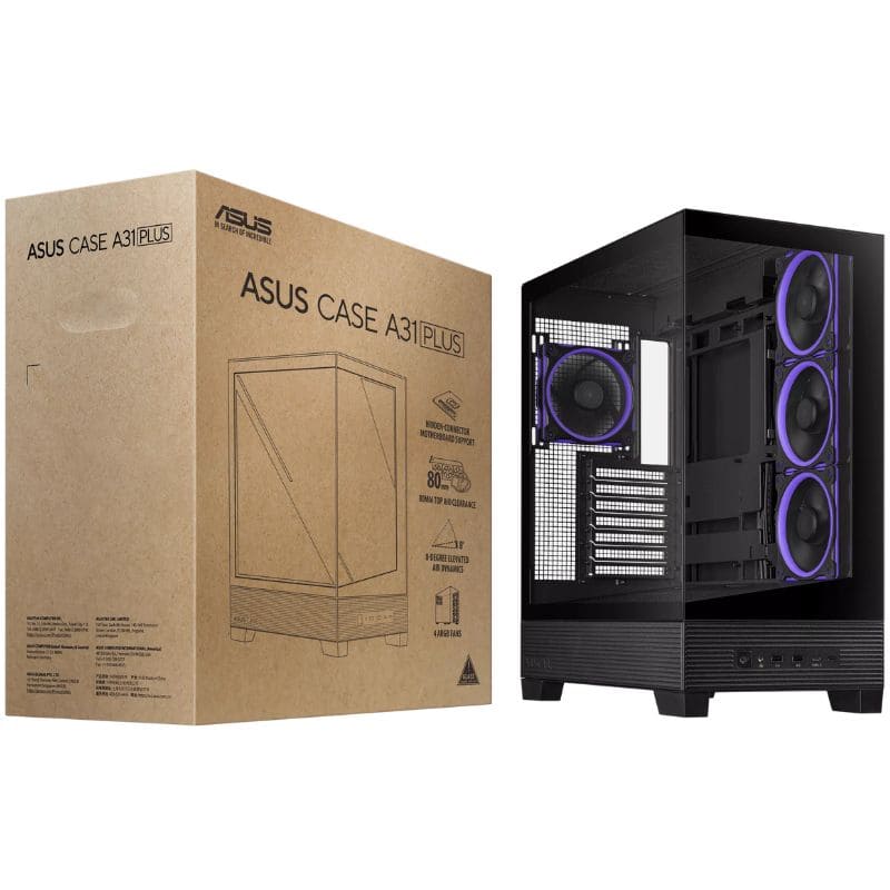 Case Asus A31 Plus, 04 Cooler ARGB, Vidrio templado, Sin Fuente.