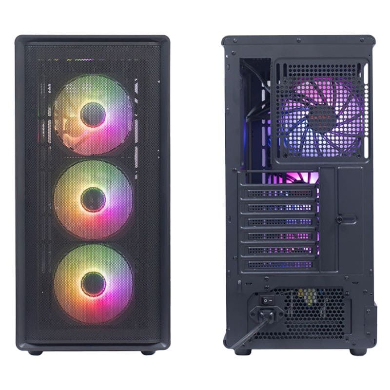 Case sin fuente gamer TEROS TE-1323G, ITX, M-ATX, ATX, 3.5" y 2.5", negro