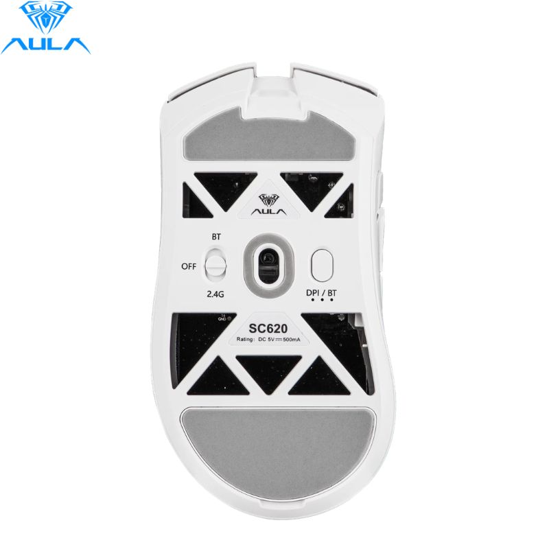 Mouse Gaming Aula SC620, Tri-Mode (Wired+BT/+Wireless), 10k dpi, RGB, Recargable, White.