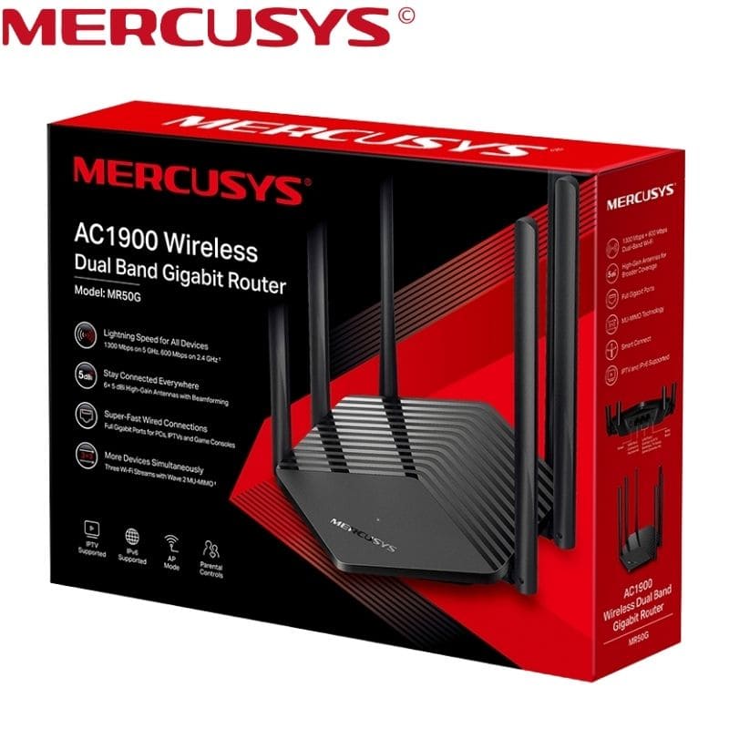 Router Inalámbrico Gigabit Mercusys, Archer MR50G (AC1900), Dual Band, 1300 Mbps (5Ghz) 600 Mbps (2.4Ghz).