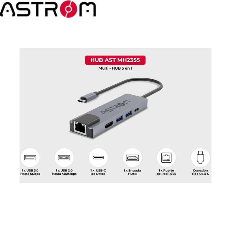 Hub USB 3.0 Astrom MH2371, 2Ports Type-c, 1Port 3.0, 4Ports 2.0.