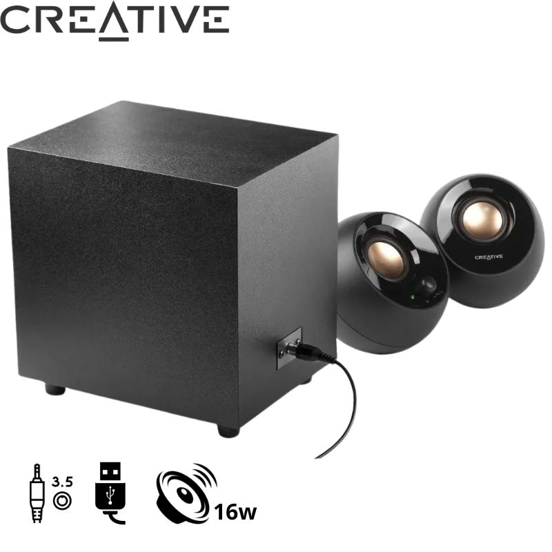 Parlante Creative PEBBLE PLUS 2.1 8W/16W 3.5MM USB-POWER, Negro.