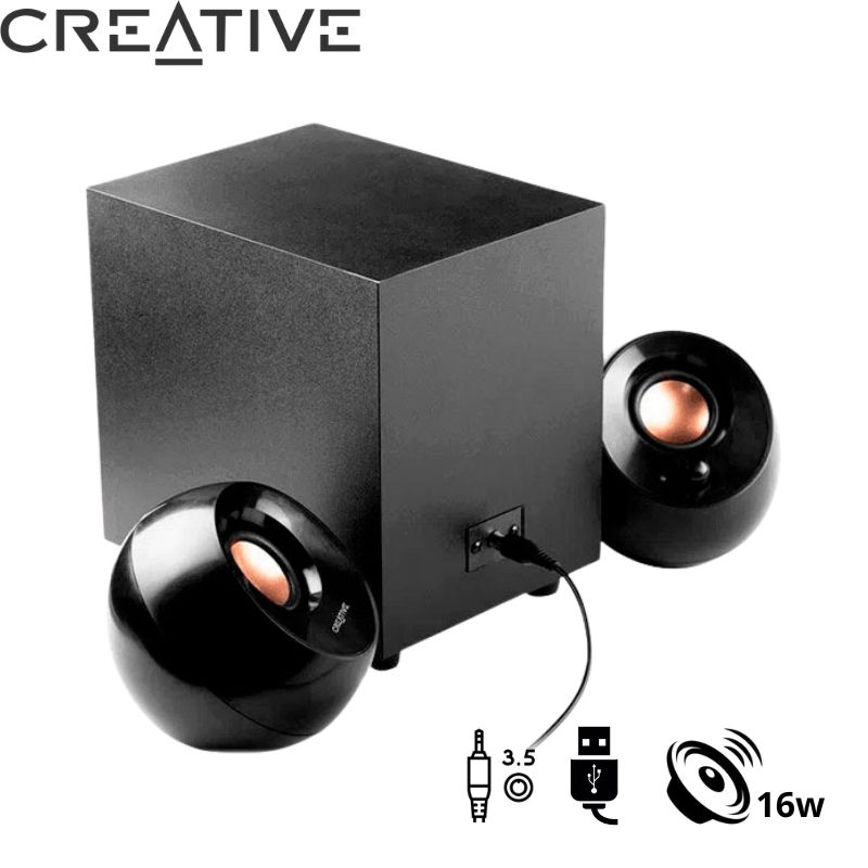 Parlante Creative PEBBLE PLUS 2.1 8W/16W 3.5MM USB-POWER, Negro.