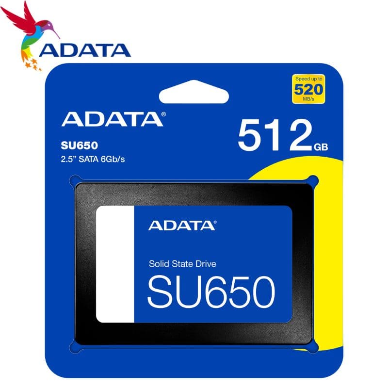 Unidad de Estado Solido ADATA, SU650, 512GB, Sata 6GB/S, 2.5", 7mm, 3D NAND.