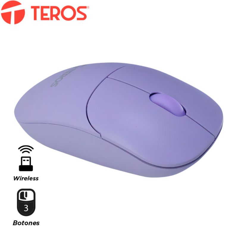 Mouse óptico inalámbrico TEROS TE-1219S, 1000 DPI, receptor USB, 3 botones.