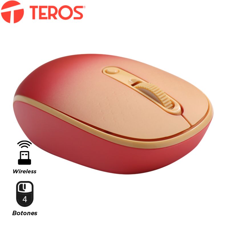 Mouse óptico inalámbrico Teros TE-1223S, 800-1200-1600 DPI, receptor USB, 4 botones.