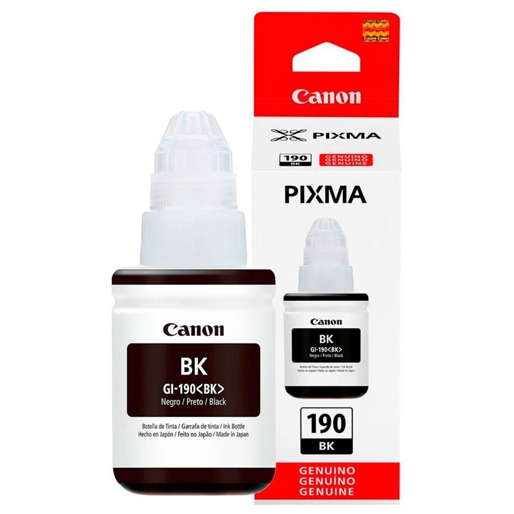 Botella de Tinta Canon GI-190BK, Negro, 135ml.