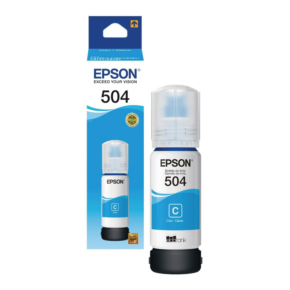 Botella de Tinta Epson T504, Cyan 70ML,(T504220-Al) Caja.