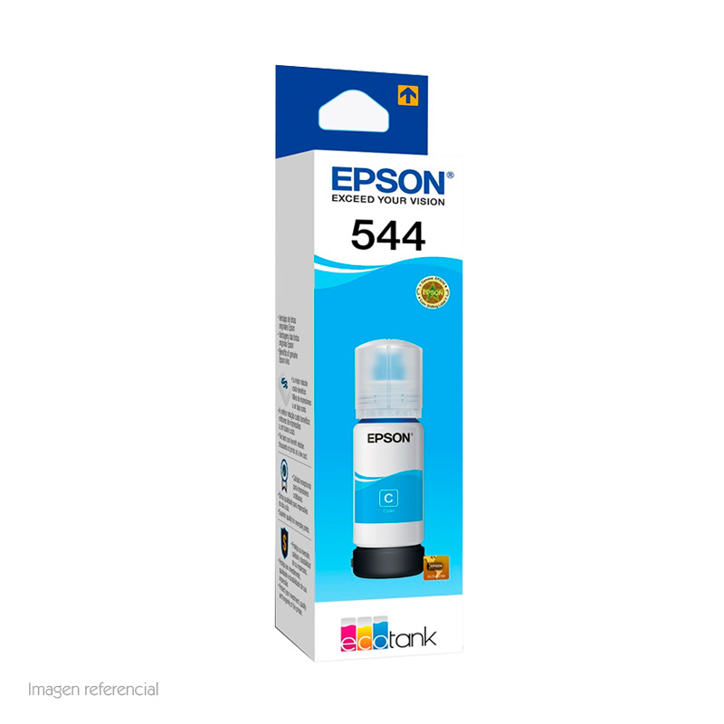 Botella de Tinta Epson T544, Cyan, 65ML, (T544220-AL) Caja.