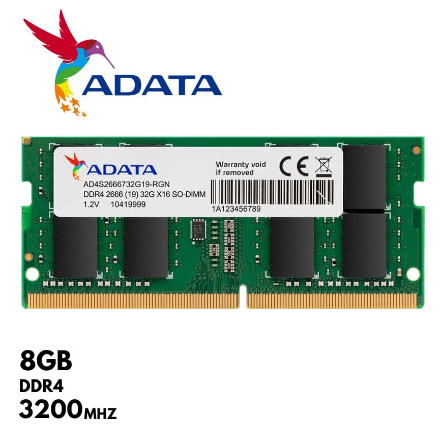 Memoria RAM Adata AD4S32008G22-SGN, 8GB, SODIMM, DDR4-3200MHz, CL22, 1.2V.