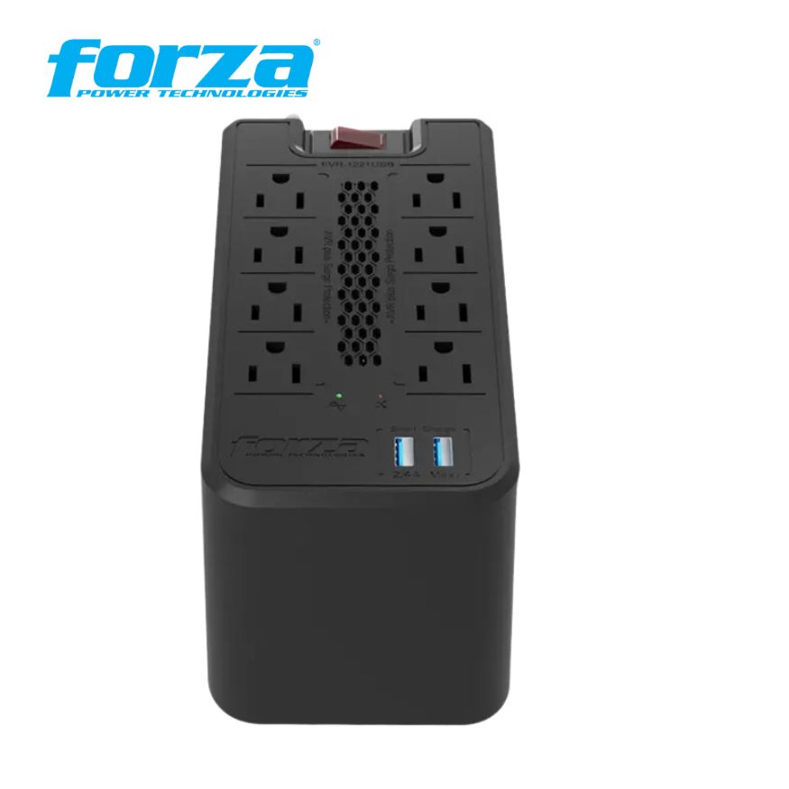 Estabilizador Forza 1200VA FVR-1222USB 600w, 2P USB, 8-Tomas, 220v.