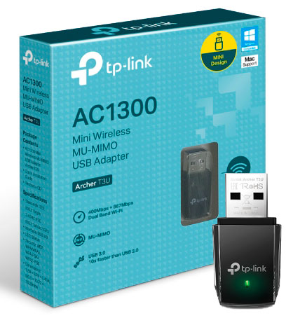 Adaptador Inalámbrico USB Tp-Link Archer T3U, AC1300, MU-Mimo.
