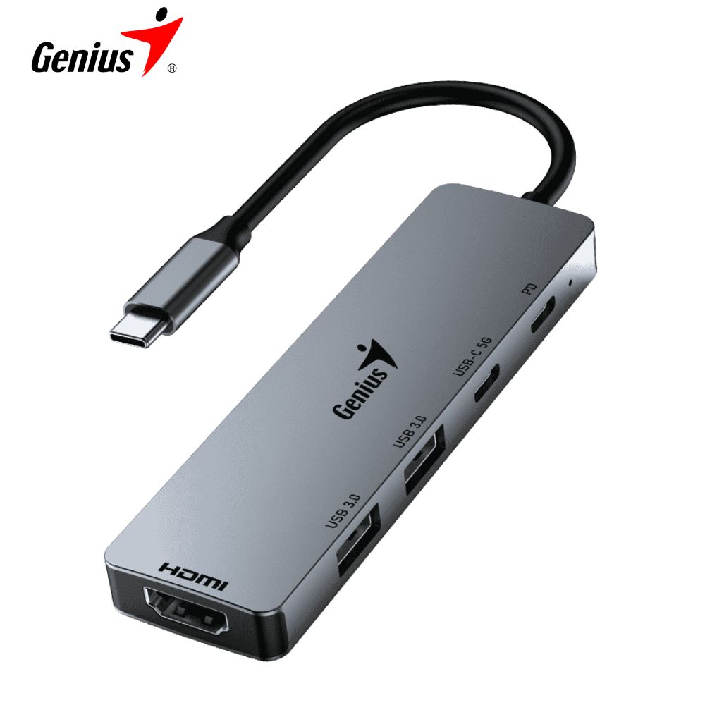 Hub USB-C Genius UH-500 2 USB-A 3.0 / 1 USB-C / 1 HDMI 4K Power Delivery 100W, Silver.