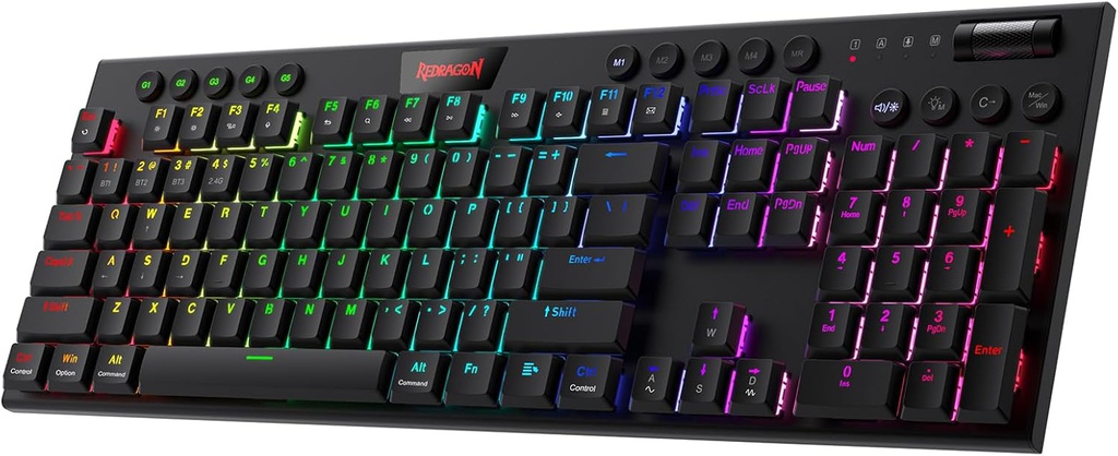 Teclado Mecánico Redragon HORUS Black, K618RGB Wireless, Switch Red, Español.