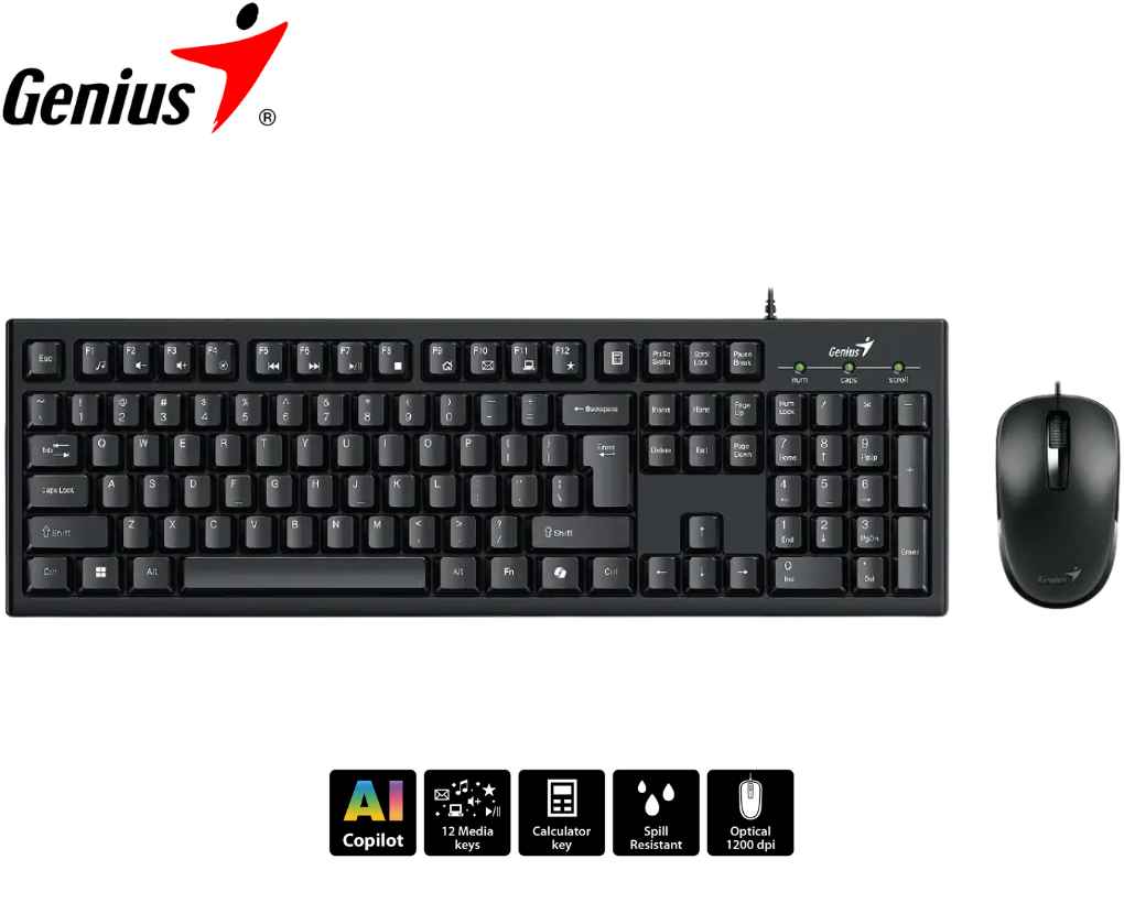 Teclado y Mouse Genius KM-100SE, USB, Multimedia, AI Copilot SP Black