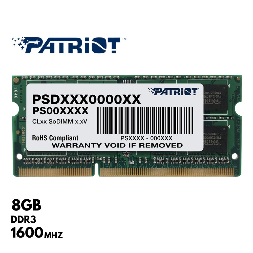 Patriot Signature Line, Memoria RAM SO-DIMM, 8GB DDR3L 1600MHz, (PC3-12800) CL11/1.35V.