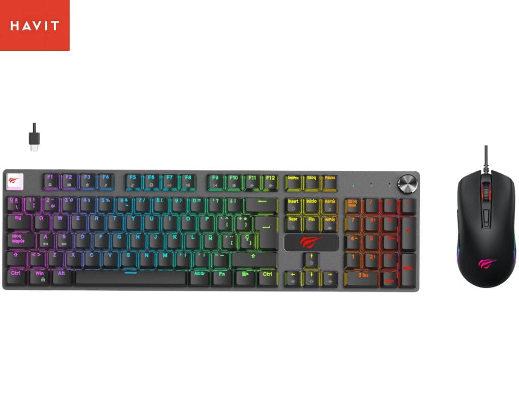 Combo Havit 2 en 1, GT-KB12CM, (Teclado + Mouse RGB), Español, Negro.