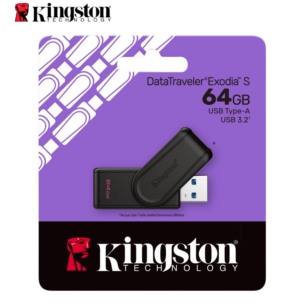 Memoria Flash USB Kingston DataTraveler Exodia S, 64GB, interfaz: USB 3.2 Gen 1, Negro