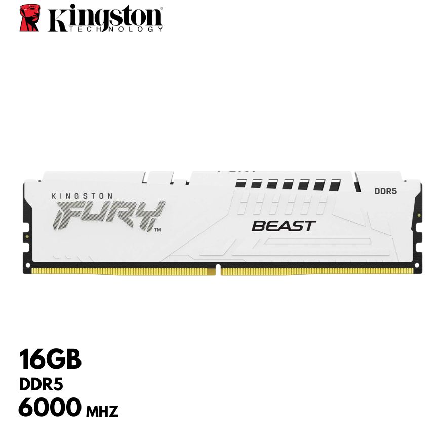 Memoria Kingston Fury Beast 16GB DDR5-6000MHz, PC5-44800, CL40, 1.35V, 288-Pin, DIMM