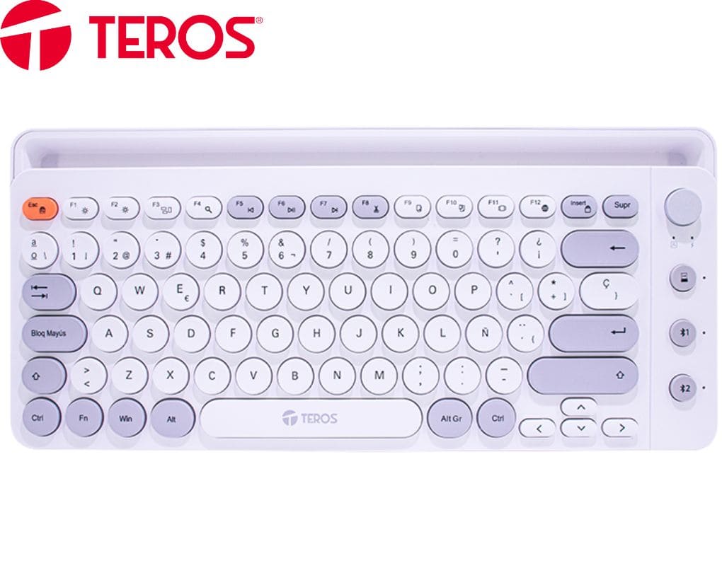 Teclado inalámbrico Teros TE-4070S, 2.4 GHz, Bluetooth 3.0 / 5.2, 80 Teclas, Blanco