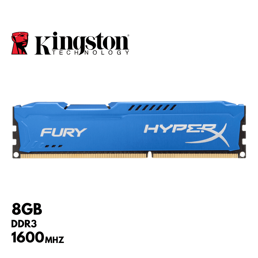 Memoria RAM Kingston HyperX Fury Blue, 8gb, DDR3, 1600 Mhz, CL10.