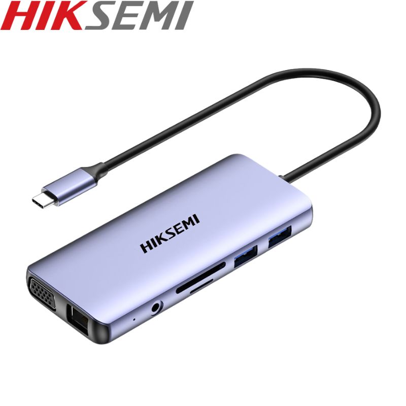 HUB USB-C HikSemi 11-In-1. Audio, SD, 2 USB 3.0, 2 USB 2.0, PD 100w, Micro SD,  VGA, HDMI, RJ45.