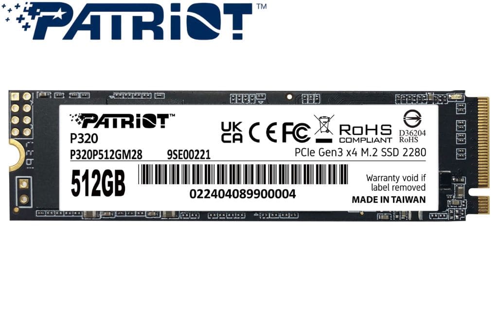 Unidad en Estado Sólido Patriot P320, 512GB, M.2 2280 PCIe. Gen 3 x4 NVMe 1.3