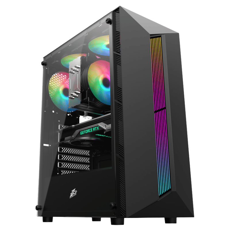 Case Gaming 1ST Player Rainbow RB-5 Black, 03 Cooler RGB, Vidrio templado, Sin Fuente.