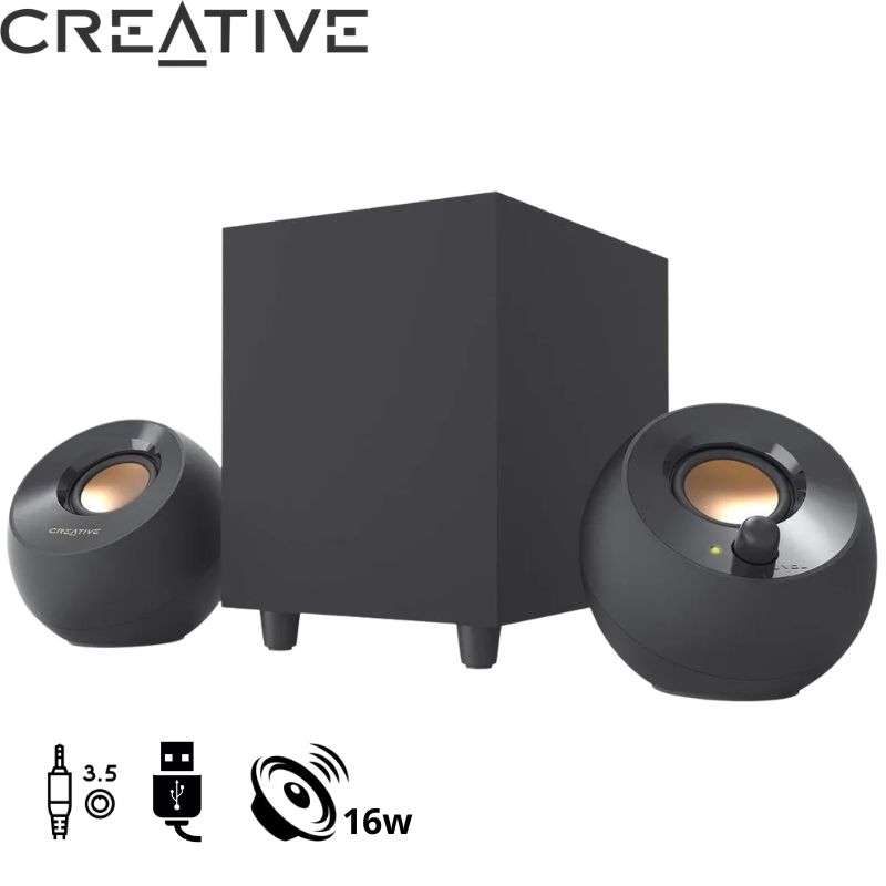 Parlante Creative PEBBLE Plus 2.1 8W/16W 3.5mm USB-Power, Negro.