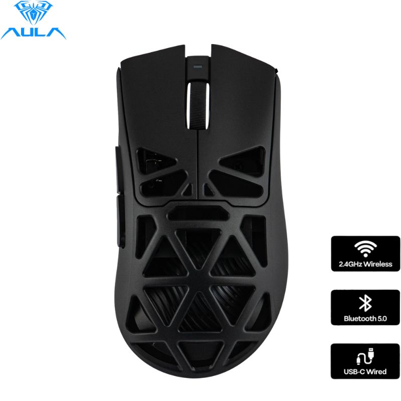 Mouse Gaming Aula SC620, Tri-Mode (Wired+BT/+Wireless), 10k dpi, RGB, Recargable, Black.