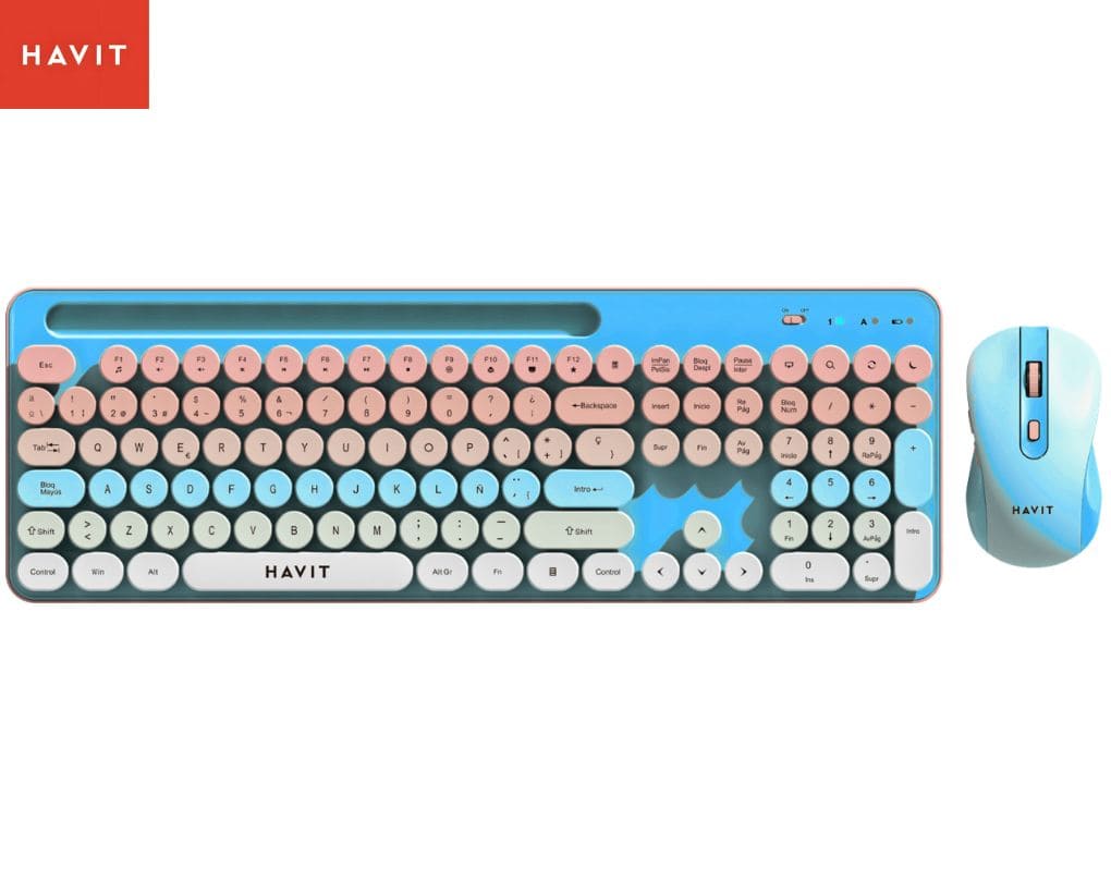Teclado + Mouse Inalámbrico Havit KB832GCM-SP, Starlight, Sky Blue.
