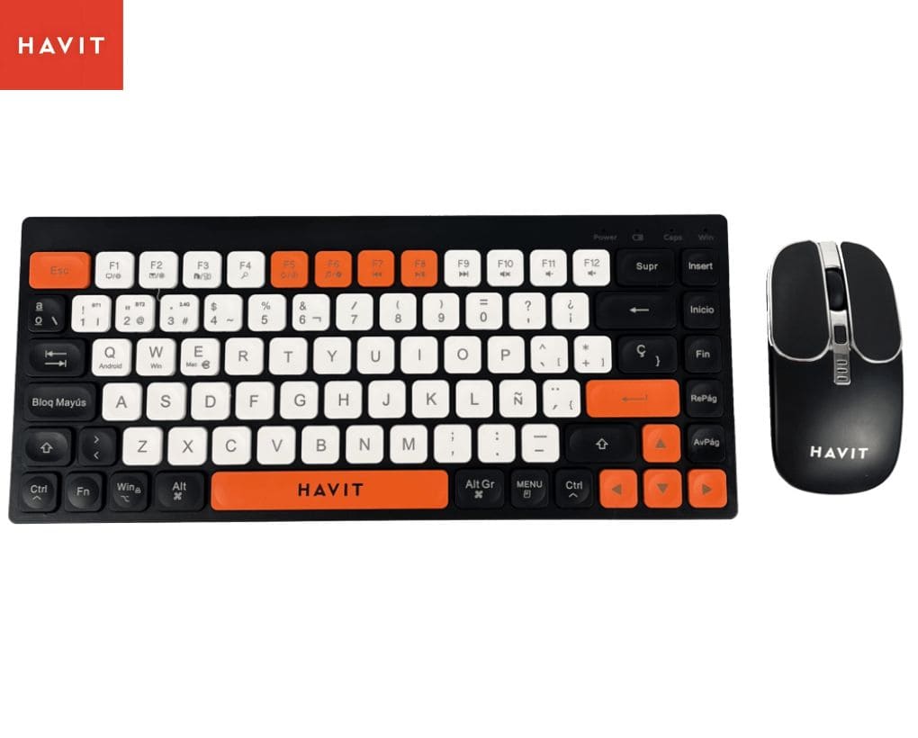 Teclado + Mouse Inalámbrico Havit KB831WB-SP, (Bt, 2.4Ghz), Negro/Naranja.