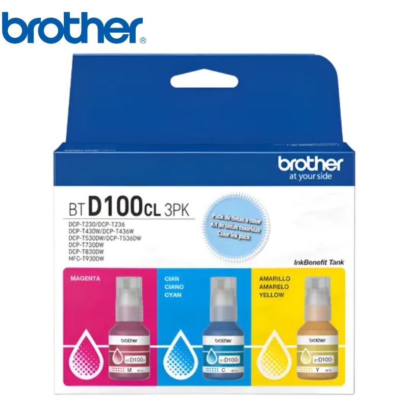 Tinta Brother BT D100CL Pack 3 Tintas  (Cyan,Yellow,Magenta)