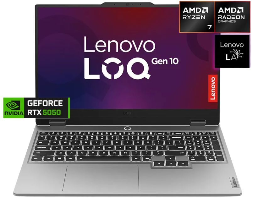 Laptop Lenovo LOQ 15AHP10, AMD Ryzen 7 250 3.3/5.1GHz, | 15.6” - FHD IPS 144Hz | RAM 16GB DDR5 | 512GB SSD | Nvidia RTX5050 8Gb | Español | FreeDos.