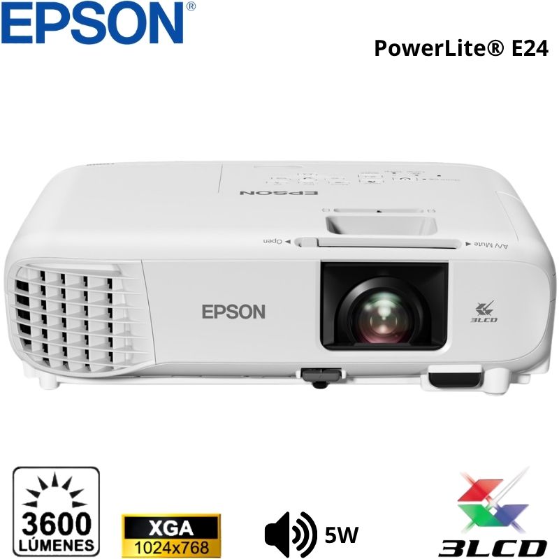 Proyector Epson PowerLite E24, 3600 Lúmenes, 1024x768, XGA.