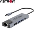 Hub USB-C 5 en 1 Astrom MH 2355, 2Ports USB 3.0, 1Port Type-c, 1Port HDMI, 1Port RJ45.